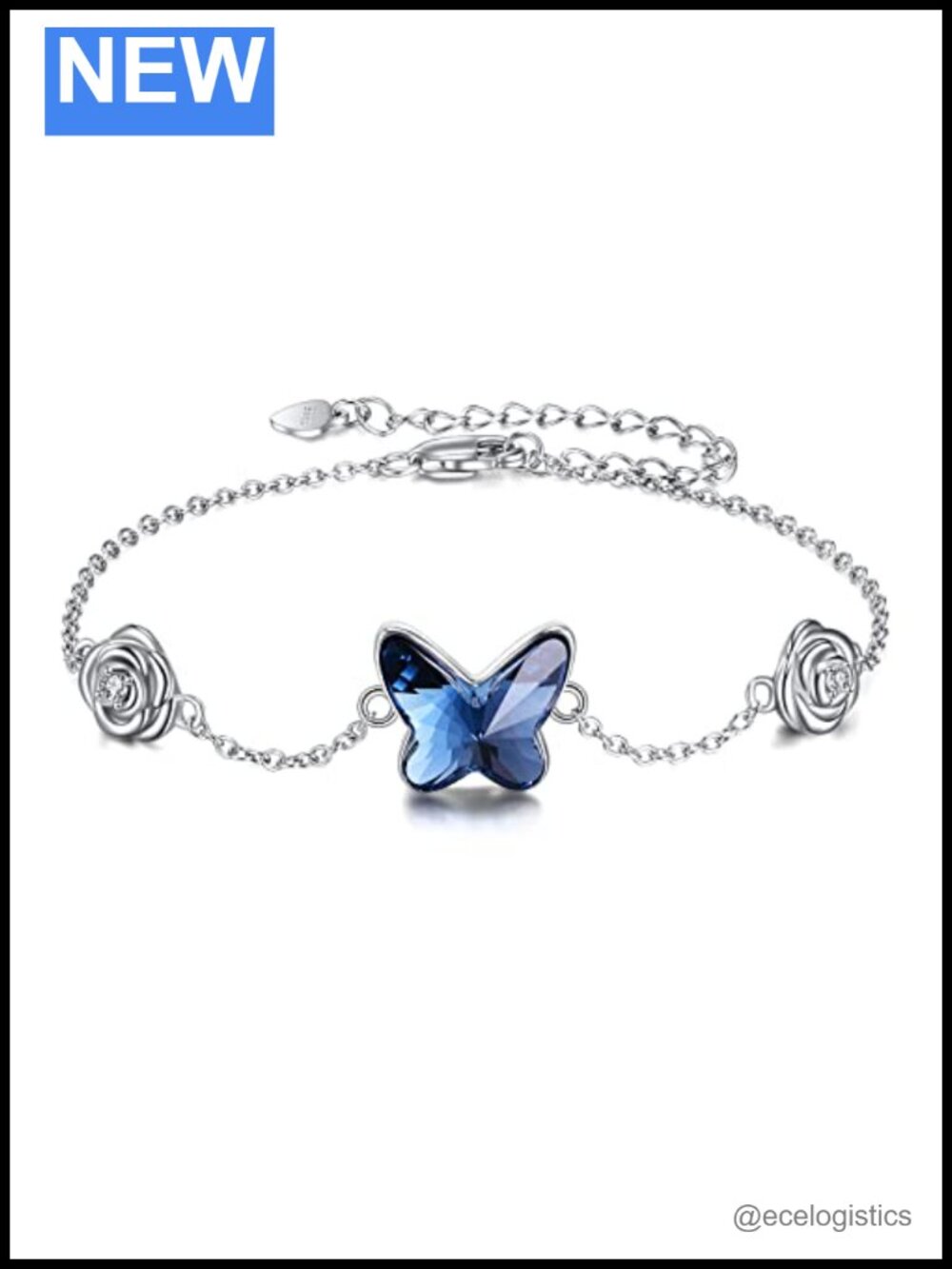Rose Flower Link Bracelet Plated 925 Silver Butterfly Jewelry for Women